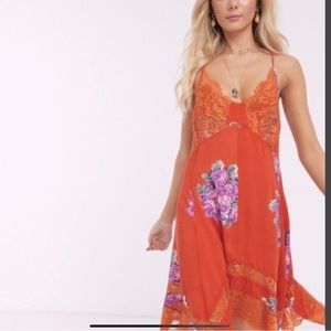 NWOT Free People Table For Two Trapeze Slip Dress Orange Floral